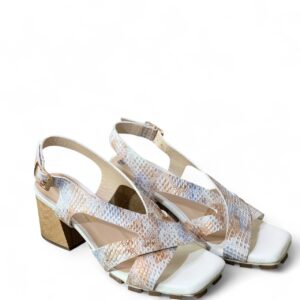 Sandalia Slingback con Estampado de Pitón y Tacón Bloque de Madera