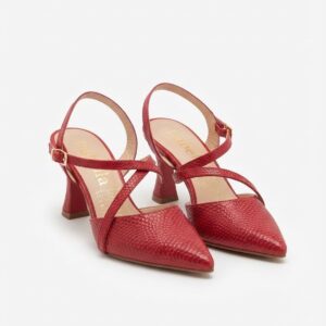 Zapato de Tacón Sensato con Tiras Cruzadas y Textura