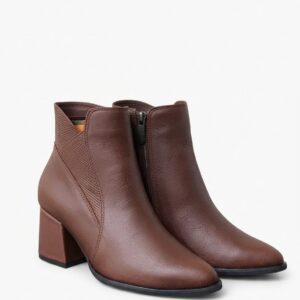 Botines Marrones de Piel con Tacón y Panel Transpirable