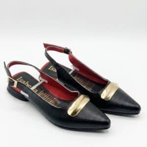 Slingback Negro con Detalle Dorado