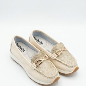 Mocasín Clásico Marfil con Herraje Dorado